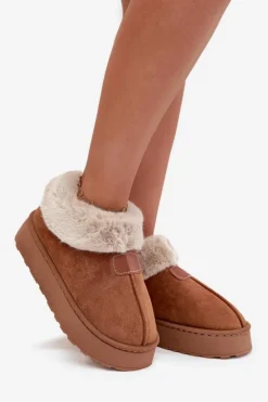 Damskie Boto Śniegowce Damskie Na Platformie Z Futerkiem Camel Calyra