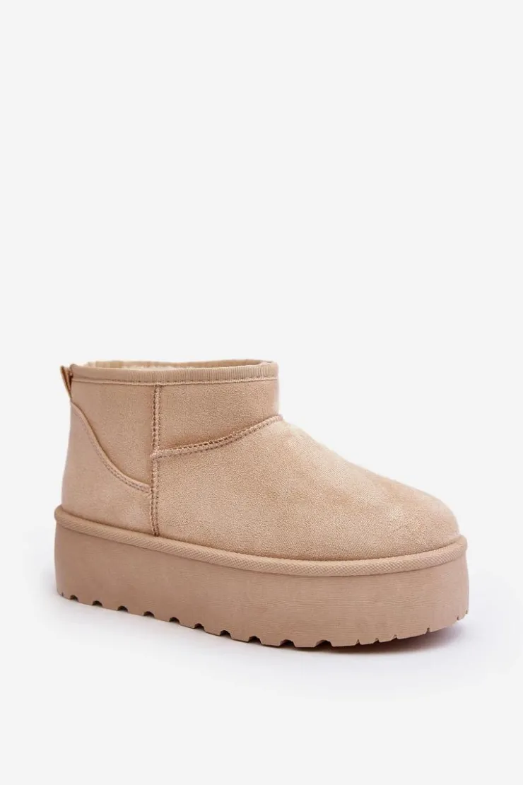 Boto Śniegowce Damskie*Śniegowce Damskie Na Platformie Jasnobeżowe Mennja