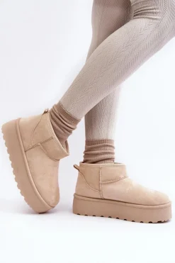 Boto Śniegowce Damskie*Śniegowce Damskie Na Platformie Jasnobeżowe Mennja