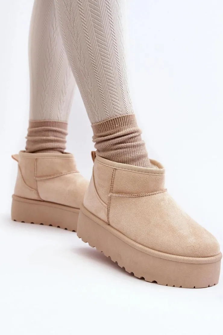 Boto Śniegowce Damskie*Śniegowce Damskie Na Platformie Jasnobeżowe Mennja