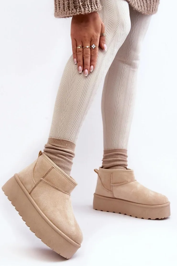 Boto Śniegowce Damskie*Śniegowce Damskie Na Platformie Jasnobeżowe Mennja