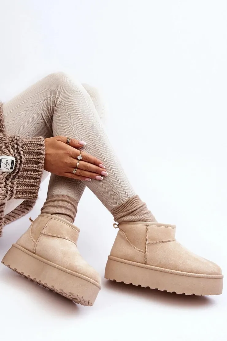 Boto Śniegowce Damskie*Śniegowce Damskie Na Platformie Jasnobeżowe Mennja