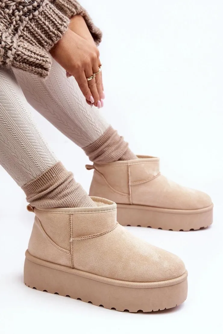 Boto Śniegowce Damskie*Śniegowce Damskie Na Platformie Jasnobeżowe Mennja