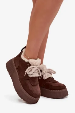 Boto Śniegowce Damskie*Śniegowce Damskie Na Platformie Z Futerkiem Typu Baranek Brązowe Luma