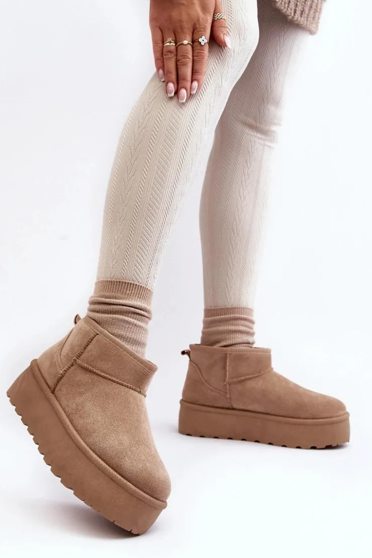 Sale Boto Śniegowce Damskie Na Platformie Beżowe Mennja