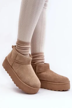 Sale Boto Śniegowce Damskie Na Platformie Beżowe Mennja