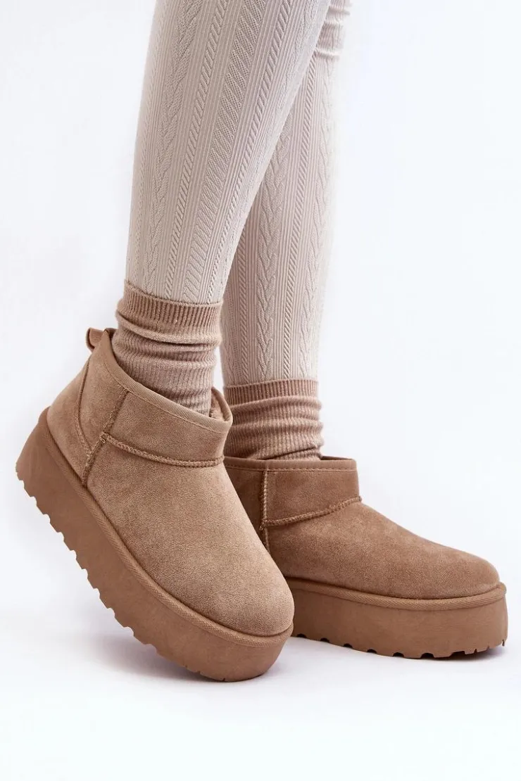 Sale Boto Śniegowce Damskie Na Platformie Beżowe Mennja