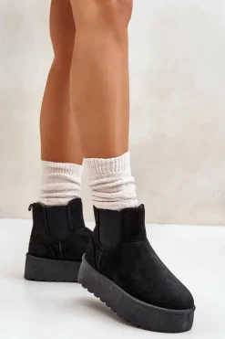 Outlet Boto Śniegowce Damskie Na Platformie Z Elastycznymi Wstawkami Czarne Rialine