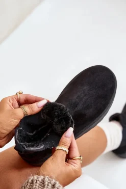 Outlet Boto Śniegowce Damskie Na Platformie Z Elastycznymi Wstawkami Czarne Rialine