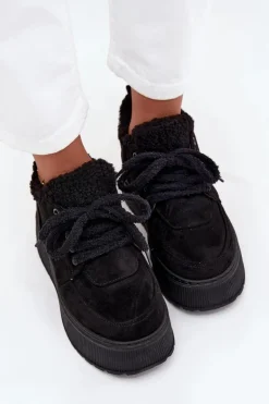 Damskie Boto Śniegowce Damskie Na Platformie Z Futerkiem Typu Baranek Czarne Luma