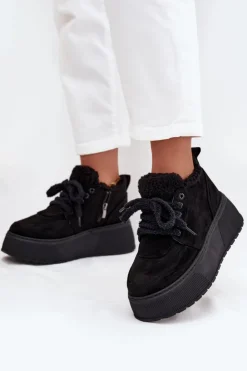 Damskie Boto Śniegowce Damskie Na Platformie Z Futerkiem Typu Baranek Czarne Luma