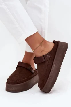 New Boto Śniegowce Damskie Na Platformie Z Rzepem Czekoladowe Jorielle
