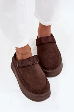 New Boto Śniegowce Damskie Na Platformie Z Rzepem Czekoladowe Jorielle