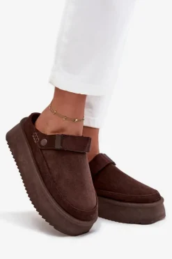 New Boto Śniegowce Damskie Na Platformie Z Rzepem Czekoladowe Jorielle