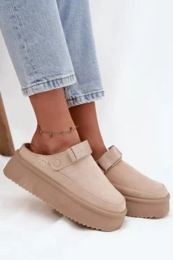 Damskie Boto Śniegowce Damskie Na Platformie Z Rzepem Jasnobeżowe Jorielle