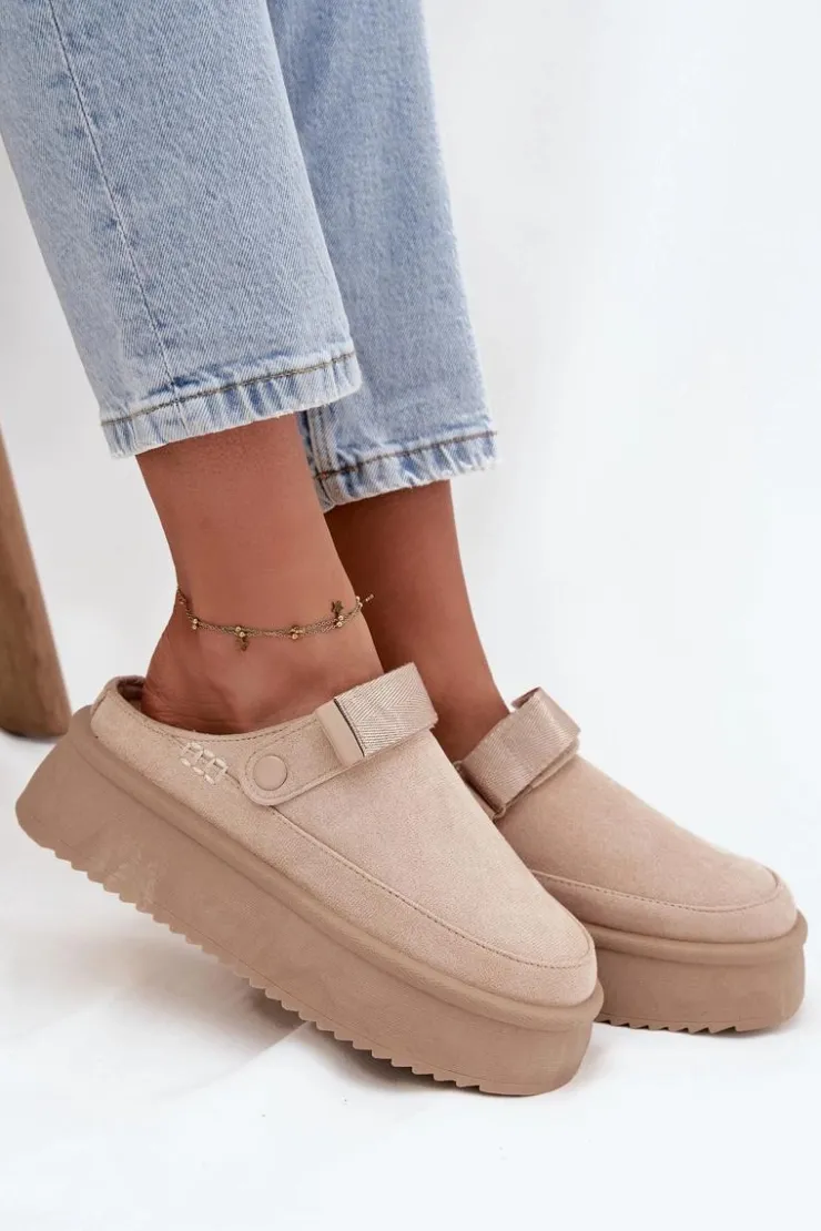 Damskie Boto Śniegowce Damskie Na Platformie Z Rzepem Jasnobeżowe Jorielle