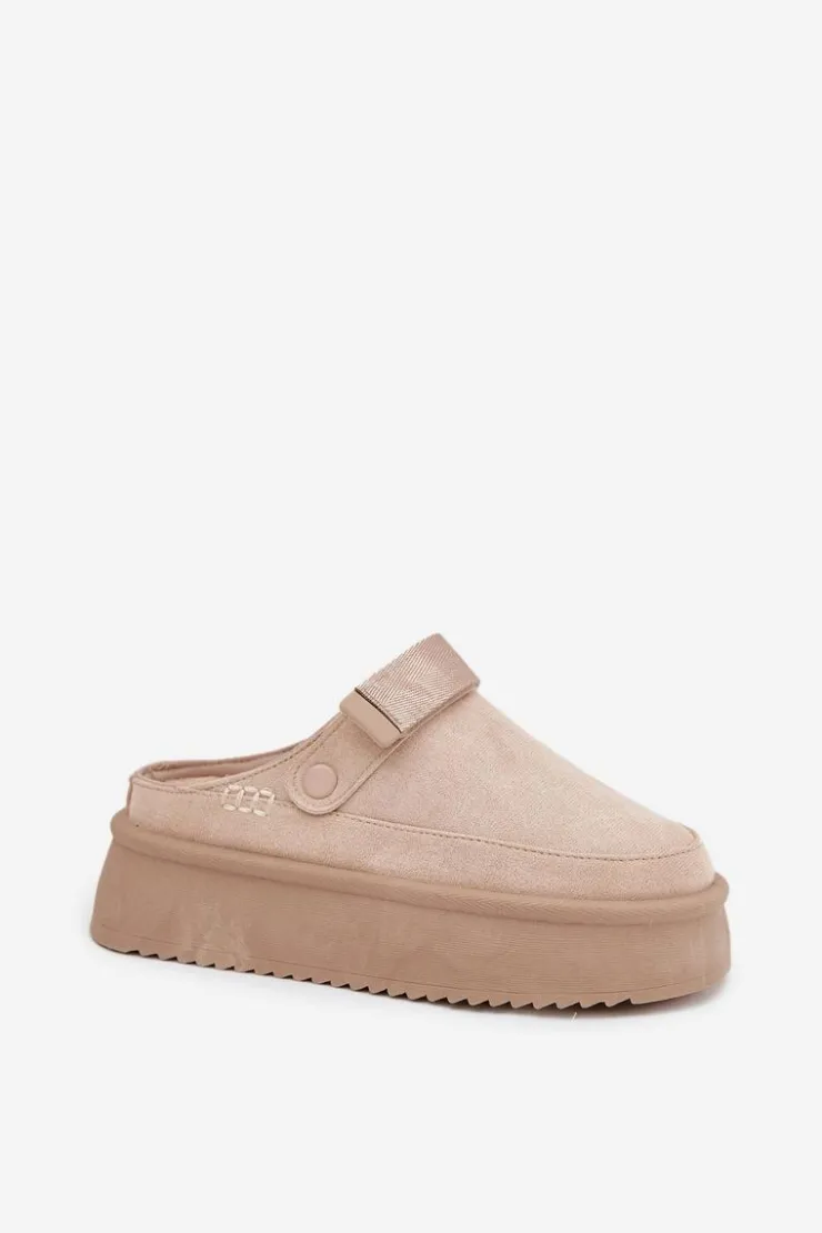 Damskie Boto Śniegowce Damskie Na Platformie Z Rzepem Jasnobeżowe Jorielle