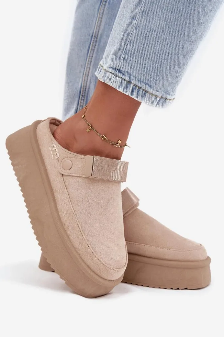 Damskie Boto Śniegowce Damskie Na Platformie Z Rzepem Jasnobeżowe Jorielle