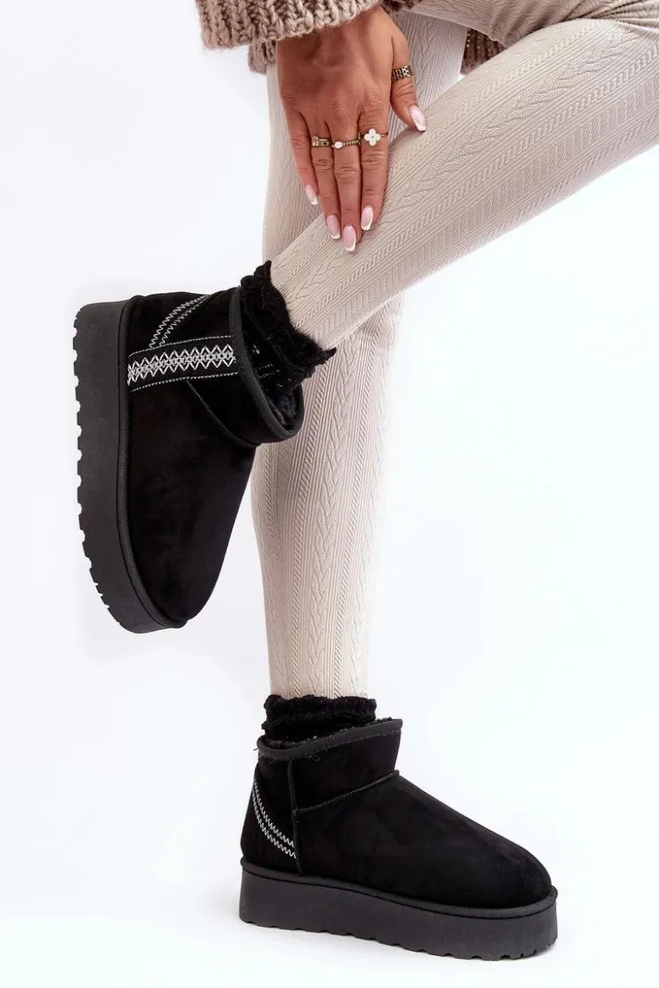 Boto Śniegowce Damskie*Śniegowce Damskie Na Platformie Ocieplane Czarne Lomessa