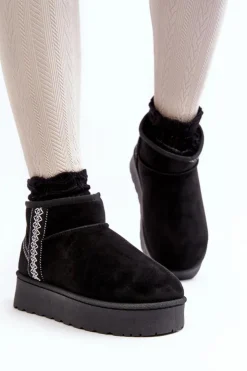 Boto Śniegowce Damskie*Śniegowce Damskie Na Platformie Ocieplane Czarne Lomessa