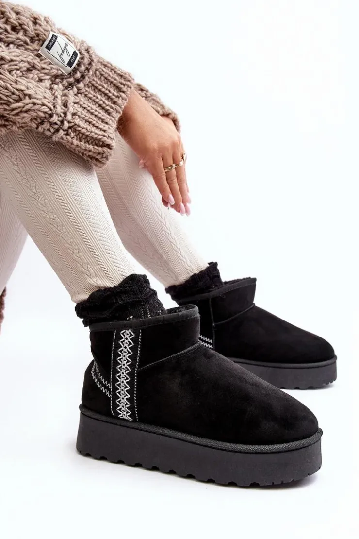 Boto Śniegowce Damskie*Śniegowce Damskie Na Platformie Ocieplane Czarne Lomessa