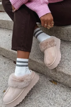 Damskie Boto Śniegowce Damskie Na Platformie Z Futerkiem I Haftem Beżowe Querina