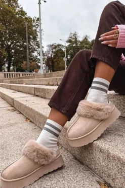 Damskie Boto Śniegowce Damskie Na Platformie Z Futerkiem I Haftem Beżowe Querina