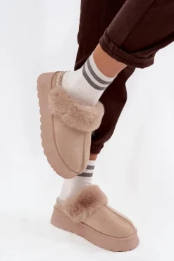 Damskie Boto Śniegowce Damskie Na Platformie Z Futerkiem I Haftem Beżowe Querina