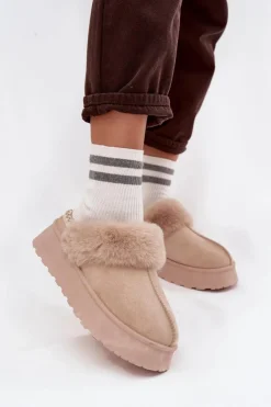 Damskie Boto Śniegowce Damskie Na Platformie Z Futerkiem I Haftem Beżowe Querina