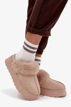 Damskie Boto Śniegowce Damskie Na Platformie Z Futerkiem I Haftem Beżowe Querina