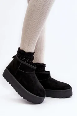 Discount Boto Śniegowce Damskie Na Platformie Czarne Mennja