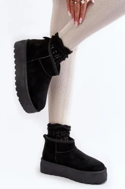 Discount Boto Śniegowce Damskie Na Platformie Czarne Mennja