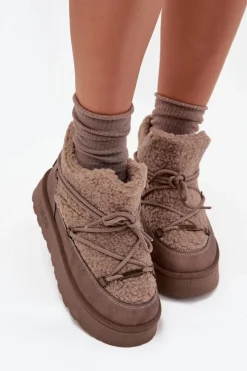 Outlet Big Star Shoes Śniegowce Damskie Na Platformie Z Futerkiem Typu Baranek Big Star SS274112 Brązowe Brązowy