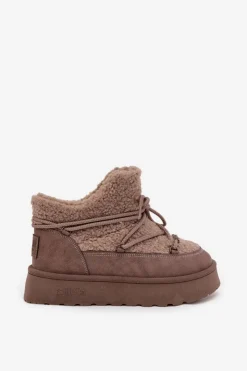 Outlet Big Star Shoes Śniegowce Damskie Na Platformie Z Futerkiem Typu Baranek Big Star SS274112 Brązowe Brązowy