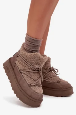 Outlet Big Star Shoes Śniegowce Damskie Na Platformie Z Futerkiem Typu Baranek Big Star SS274112 Brązowe Brązowy