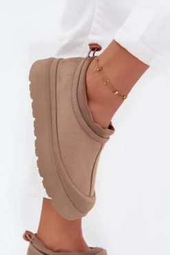 New Boto Śniegowce Damskie Na Platformie Z Niską Cholewką Ciemnobeżowe Izamine Beżowy