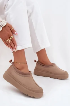 New Boto Śniegowce Damskie Na Platformie Z Niską Cholewką Ciemnobeżowe Izamine Beżowy