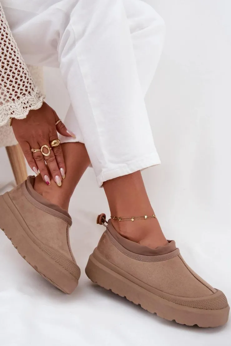 New Boto Śniegowce Damskie Na Platformie Z Niską Cholewką Ciemnobeżowe Izamine Beżowy