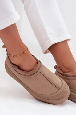 New Boto Śniegowce Damskie Na Platformie Z Niską Cholewką Ciemnobeżowe Izamine Beżowy