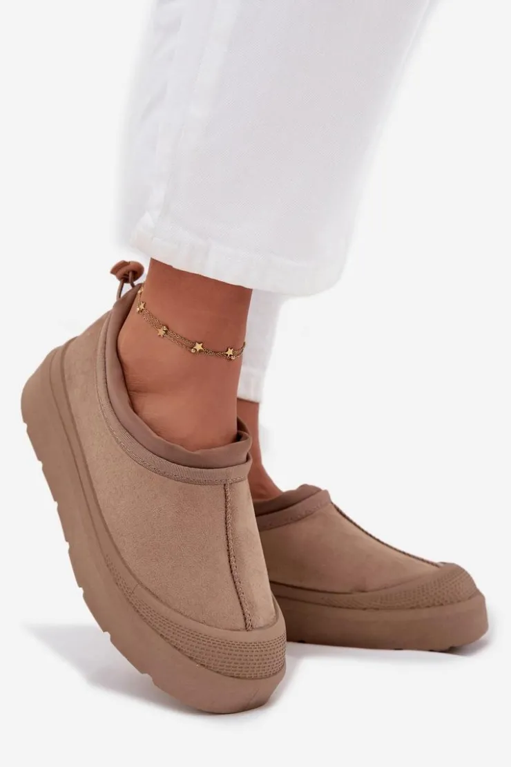 New Boto Śniegowce Damskie Na Platformie Z Niską Cholewką Ciemnobeżowe Izamine Beżowy