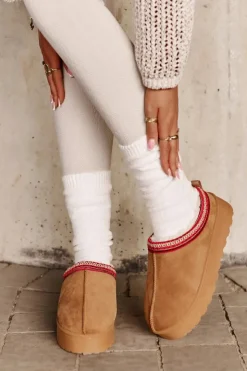 New Boto Śniegowce Damskie Na Platformie Ocieplane Futerkiem Camel Remenia