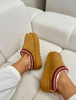 New Boto Śniegowce Damskie Na Platformie Ocieplane Futerkiem Camel Remenia