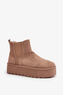 Hot Boto Śniegowce Damskie Na Platformie Z Elastycznymi Wstawkami Ciemnobeżowe Rialine