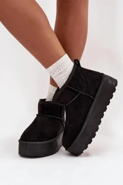 Boto Śniegowce Damskie*Śniegowce Damskie Na Platformie Z Przypinkami Czarne Maelle Czarny