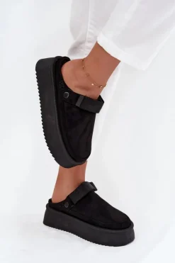 Boto Śniegowce Damskie|Kapcie Klasyczne*Śniegowce Damskie Na Platformie Z Rzepem Czarne Jorielle