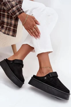 Boto Śniegowce Damskie|Kapcie Klasyczne*Śniegowce Damskie Na Platformie Z Rzepem Czarne Jorielle