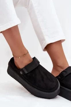 Boto Śniegowce Damskie|Kapcie Klasyczne*Śniegowce Damskie Na Platformie Z Rzepem Czarne Jorielle