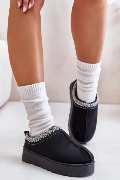 Damskie Boto Śniegowce Damskie Na Platformie Ocieplane Futerkiem Czarne Remenia