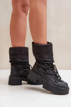 Boto Śniegowce Damskie*Śniegowce Damskie Na Platformie I Płaskim Obcasie Czarne Seandriel