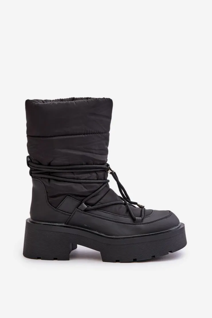 Boto Śniegowce Damskie*Śniegowce Damskie Na Platformie I Płaskim Obcasie Czarne Seandriel